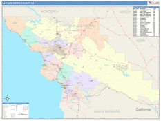 San Luis Obispo County, CA Digital Map Color Cast Style